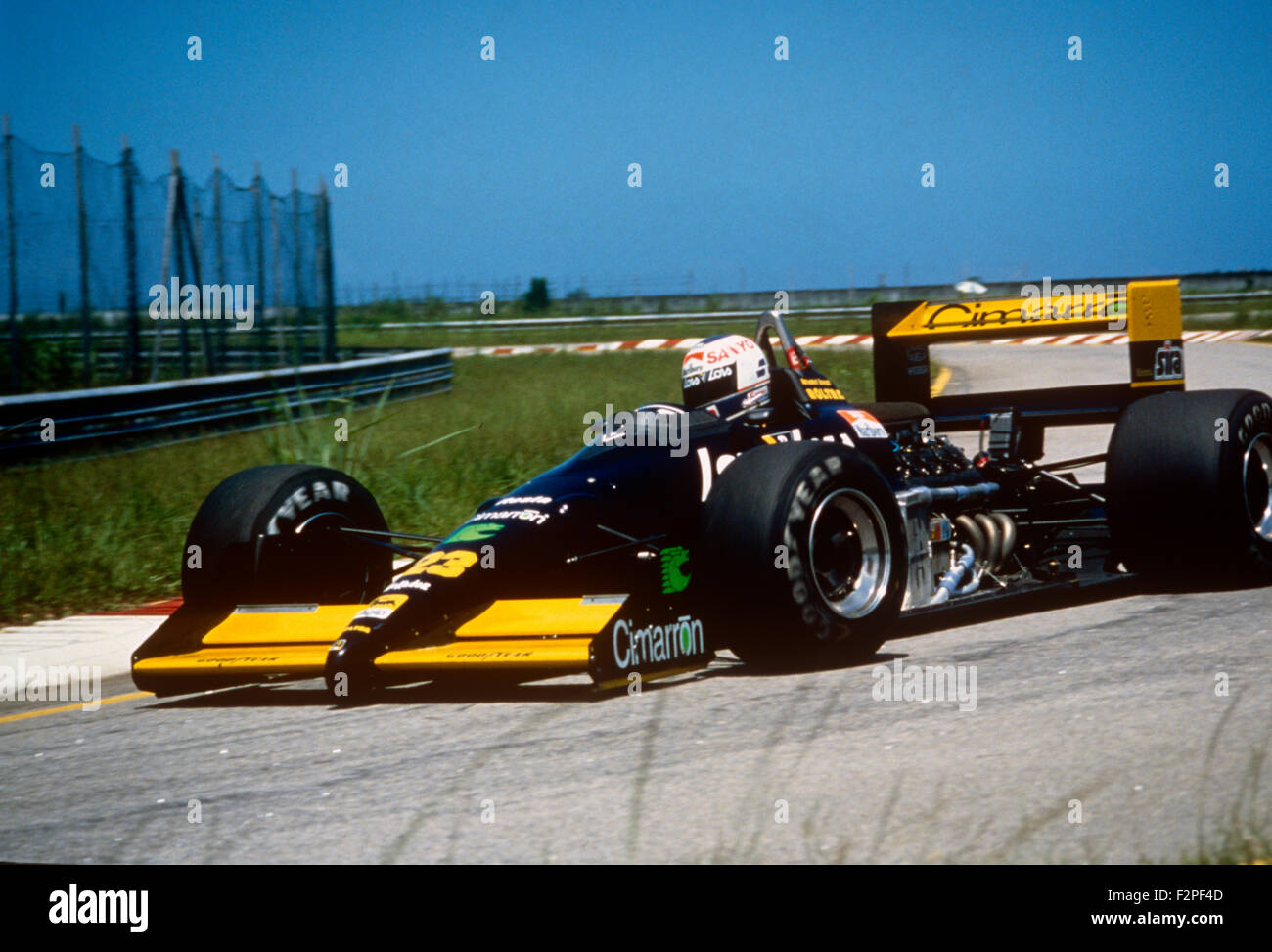 Adrian Campos in una Minardi a GP di Brasile a Rio de Janeiro 1987 Foto Stock