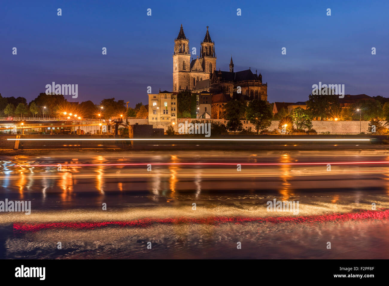 La Germania, di Magdeburgo, Cattedrale di Magdeburgo in serata Foto Stock