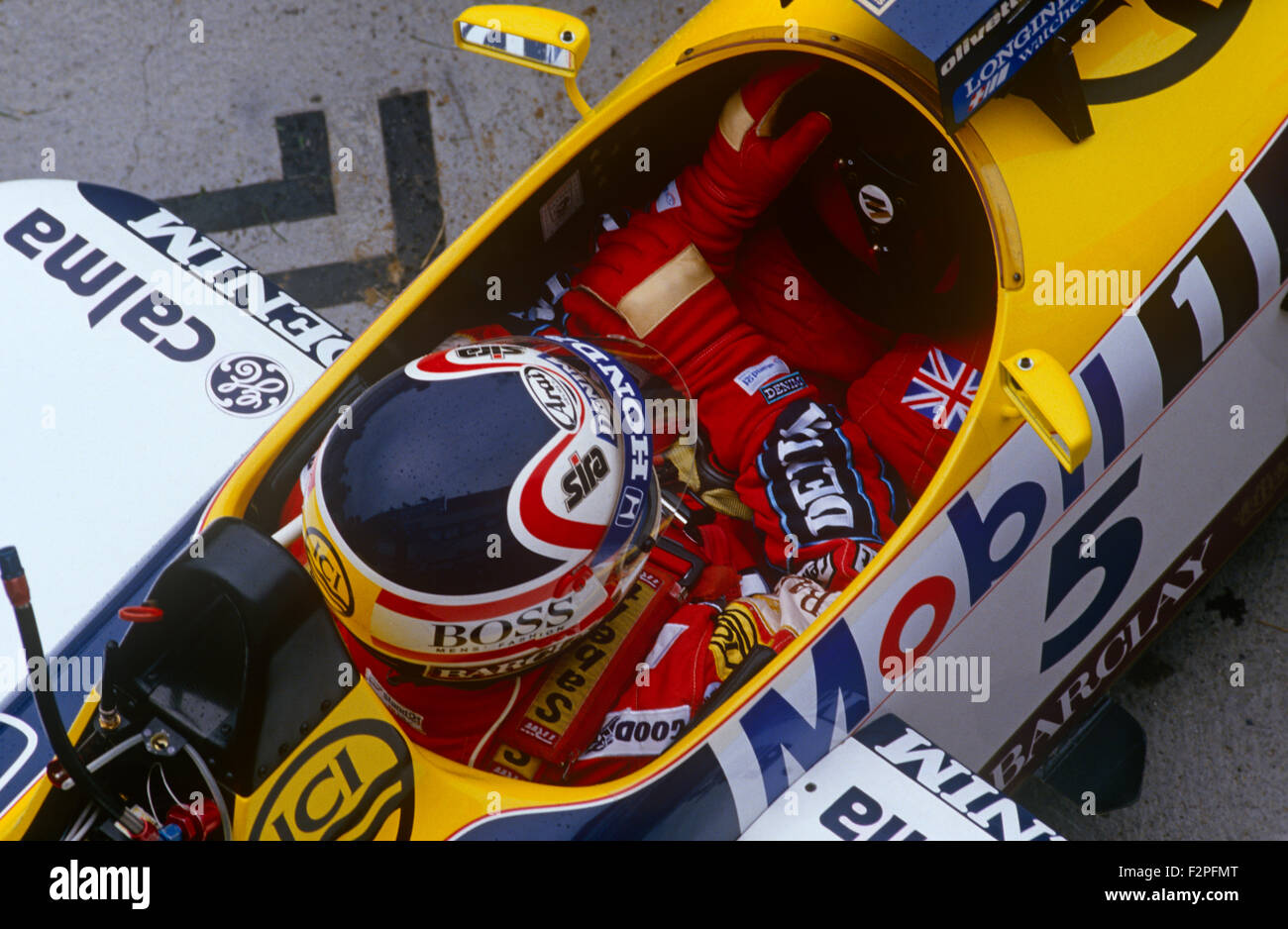 Nigel Mansell nell'abitacolo della sua Williams Honda 1987 Foto Stock