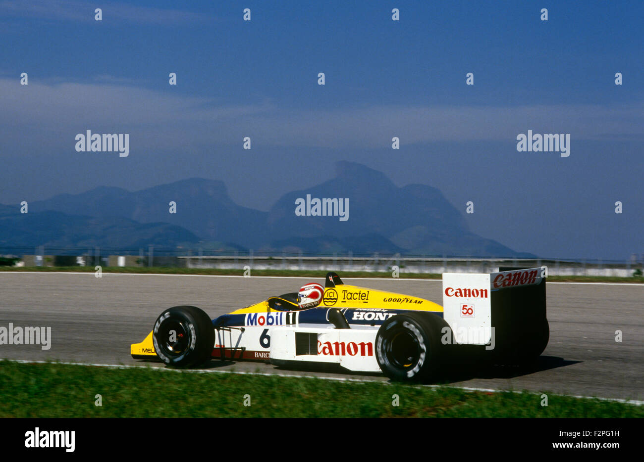 Nelson Piquet nella sua Williams Honda test pre-stagione a Rio de Janeiro 1987 Foto Stock