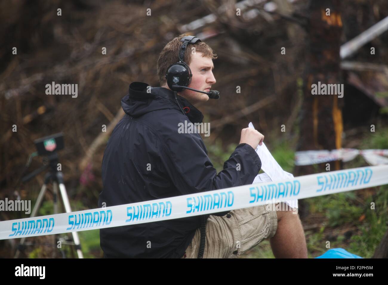 British Downhill Series Mountain bike Sport Estremi Bala Galles atleti domenica giorno di gara 2015 Foto Stock