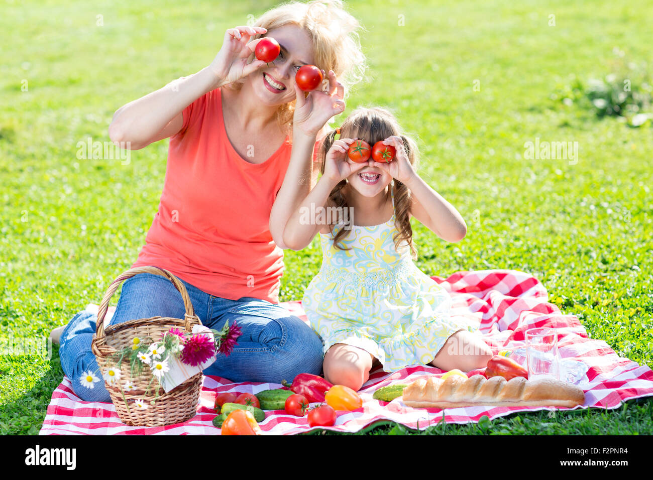 Famiglia avente divertimento mentre fare picnic nel parco Foto Stock