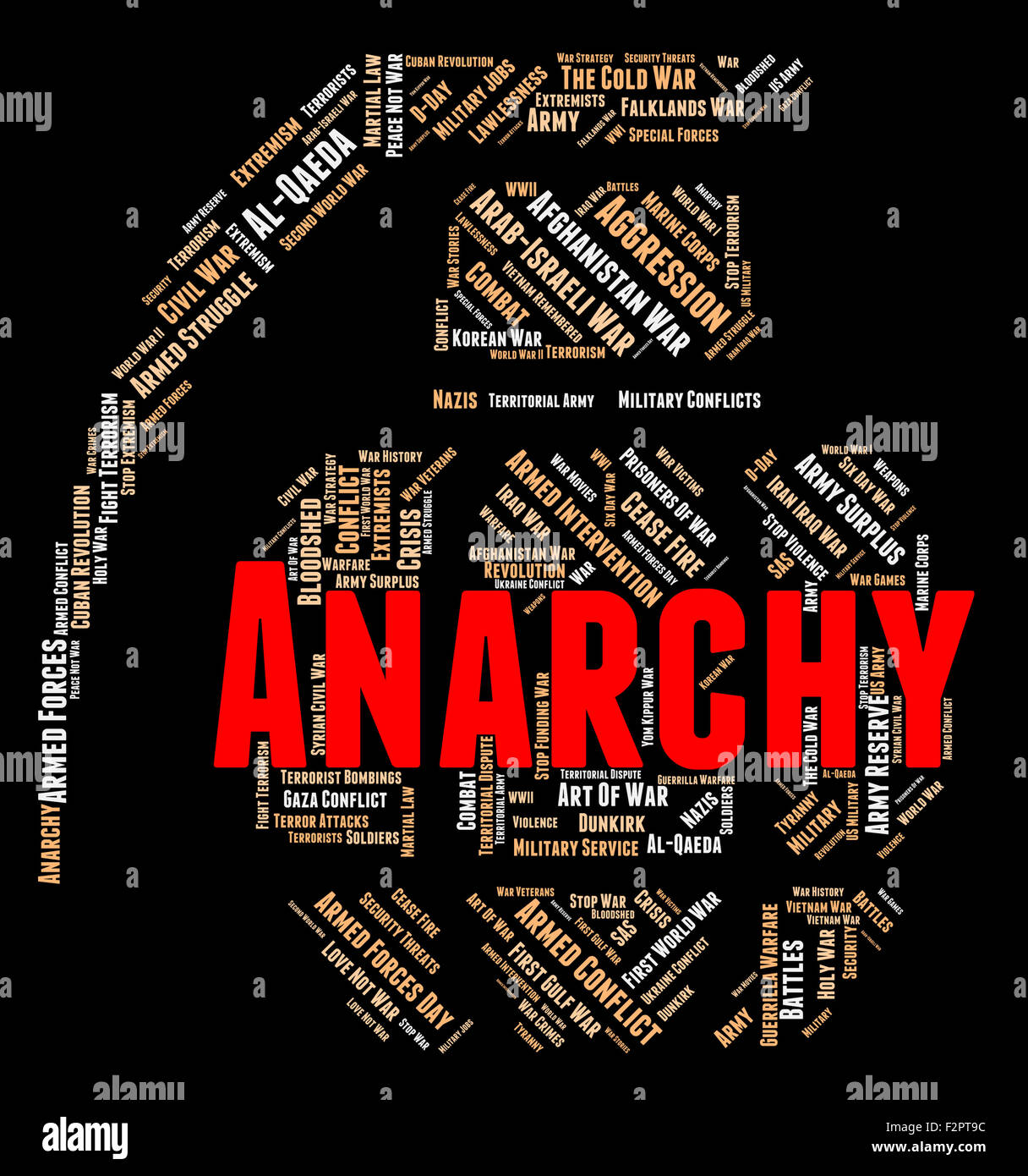 Anarchia parola mostra assenza di governo e Mayhem ribellione Foto Stock