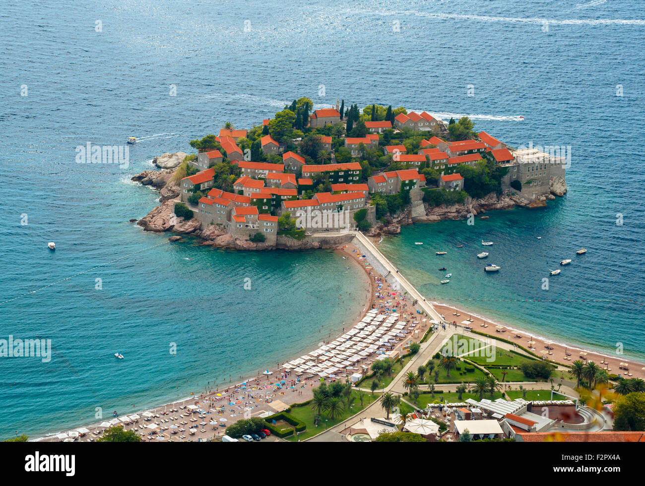 Sveti Stefan isola in Budva, Montenegro, Balcani Foto Stock