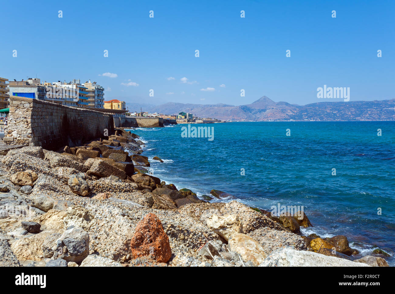 Heraklion Bay e il lungomare, Creta, Grecia Foto Stock