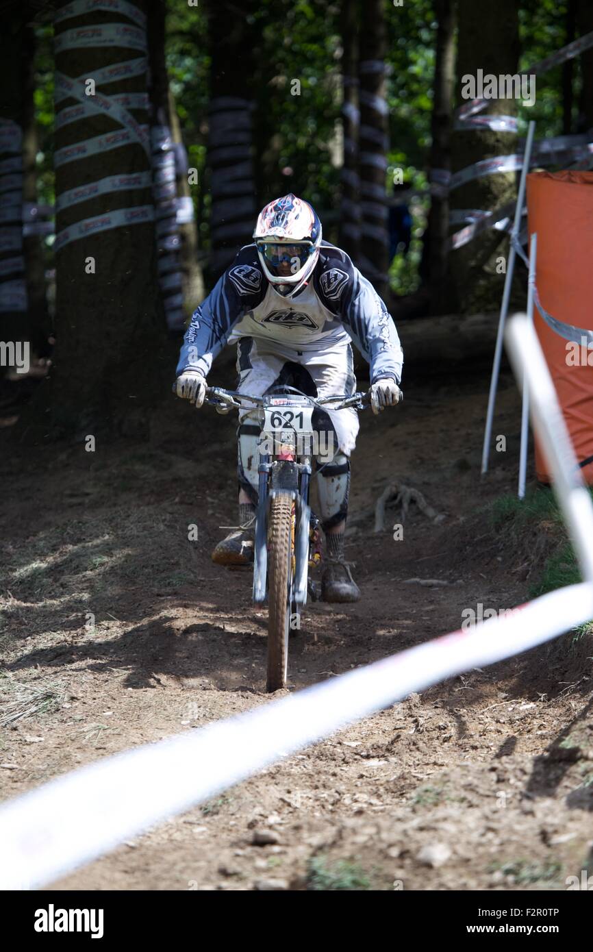 British Downhill Series Mountain bike Sport Estremi Bala Galles atleti domenica giorno di gara 2015 Foto Stock