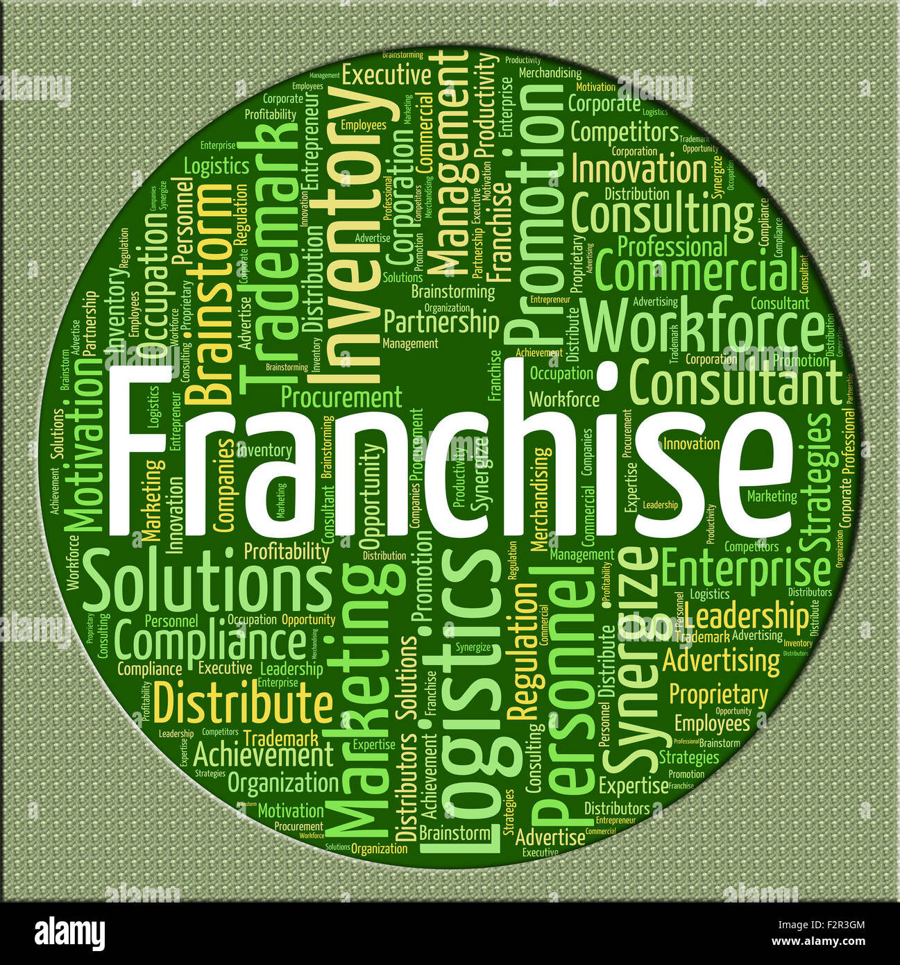 Parola di franchising indicando Wordcloud franchising e prerogativa Foto Stock