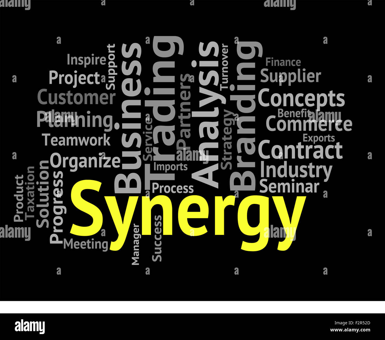 Sinergia Parola che mostra il lavoro di squadra e Wordcloud Foto Stock