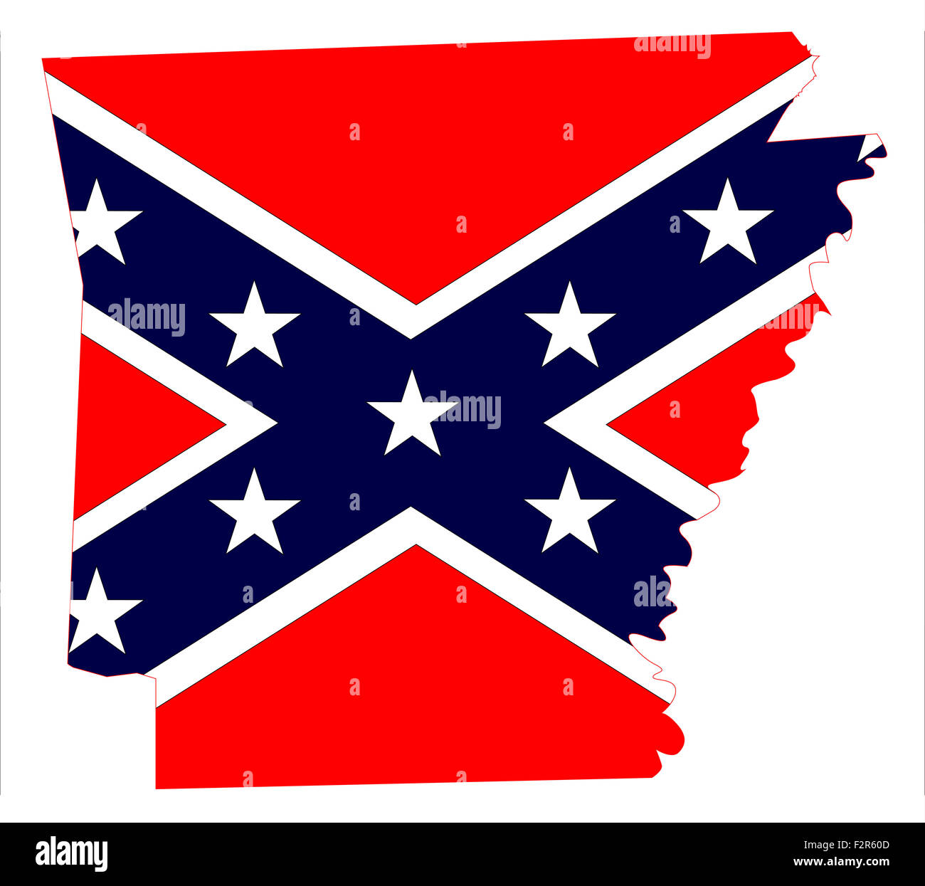 Mappa di stato profilo di Arkansas con bandiera confederate su uno sfondo bianco Foto Stock