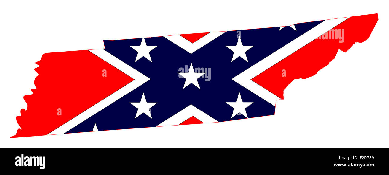 Mappa di stato profilo del Tennessee con bandiera confederate su uno sfondo bianco Foto Stock