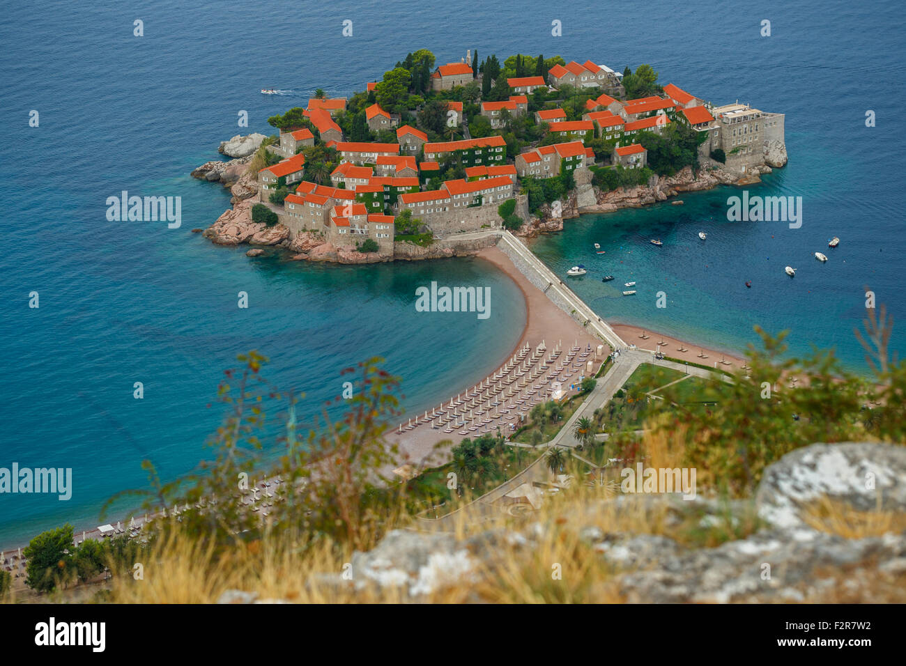 Sveti Stefan isola in Budva, Montenegro, Balcani Foto Stock