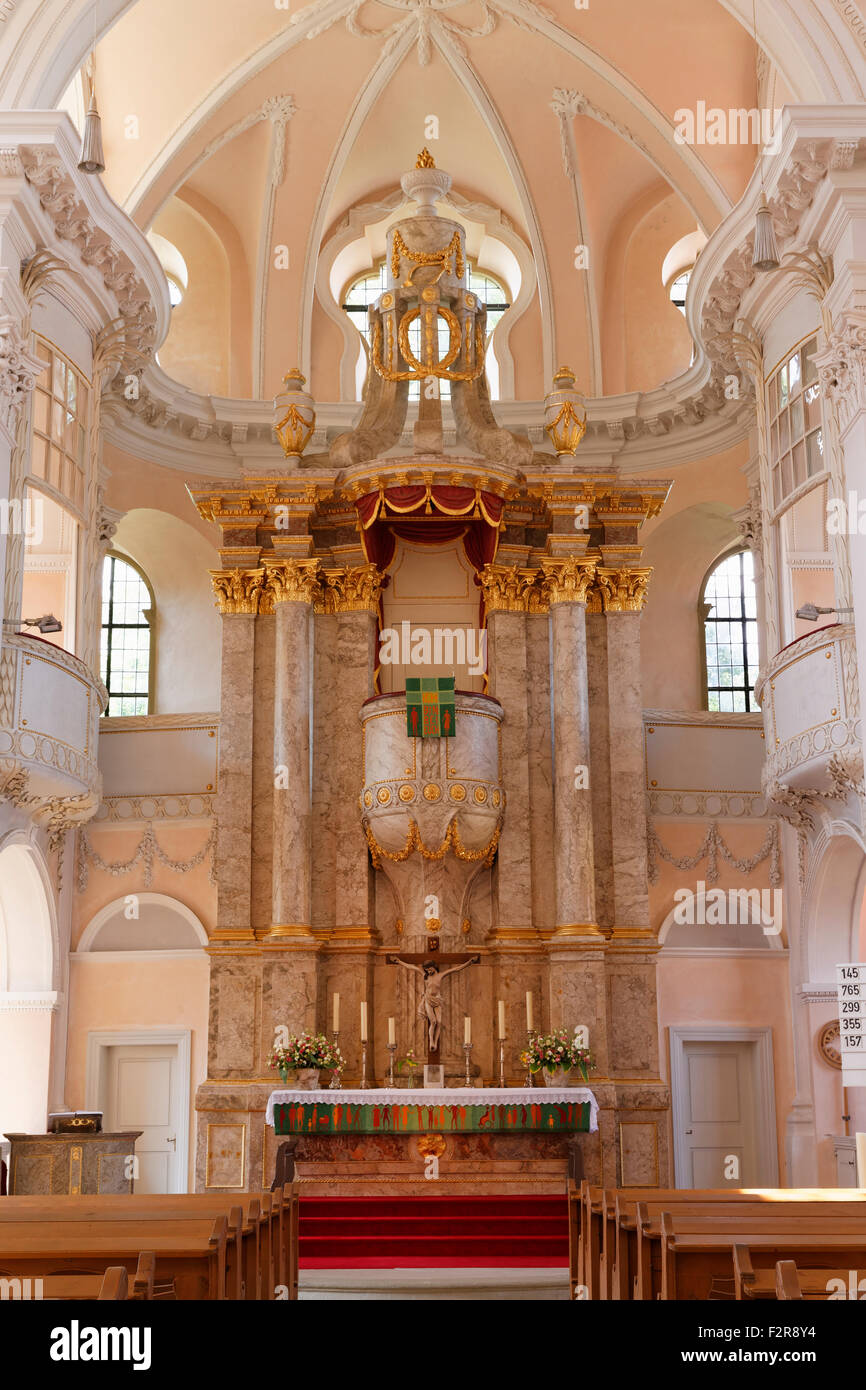 Il pulpito altare nella chiesa di San Giovanni, Castell, Mainfranken, bassa Franconia, Franconia, Baviera, Germania Foto Stock