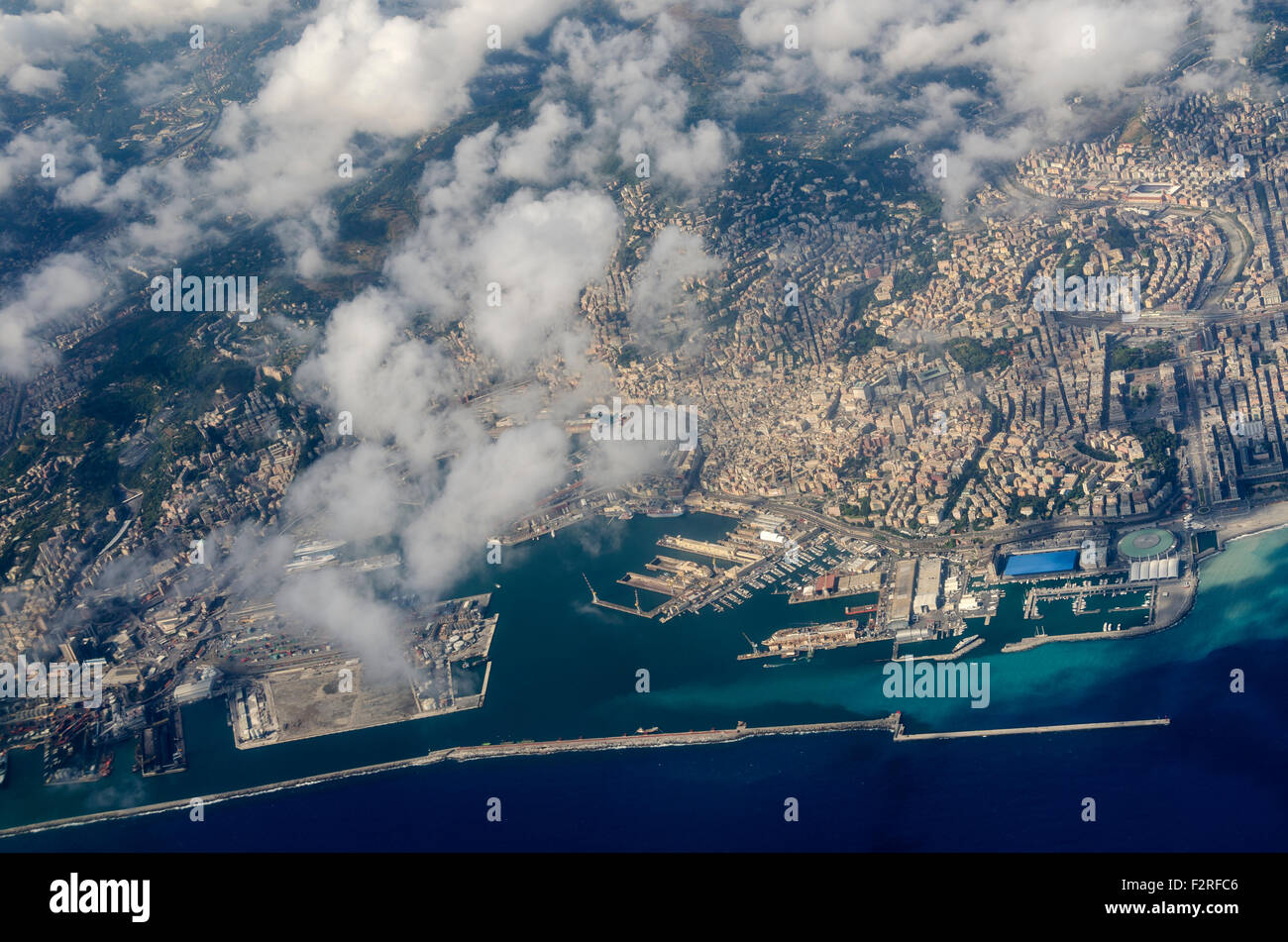 Vista aerea della costa di Genova in Liguria Foto Stock