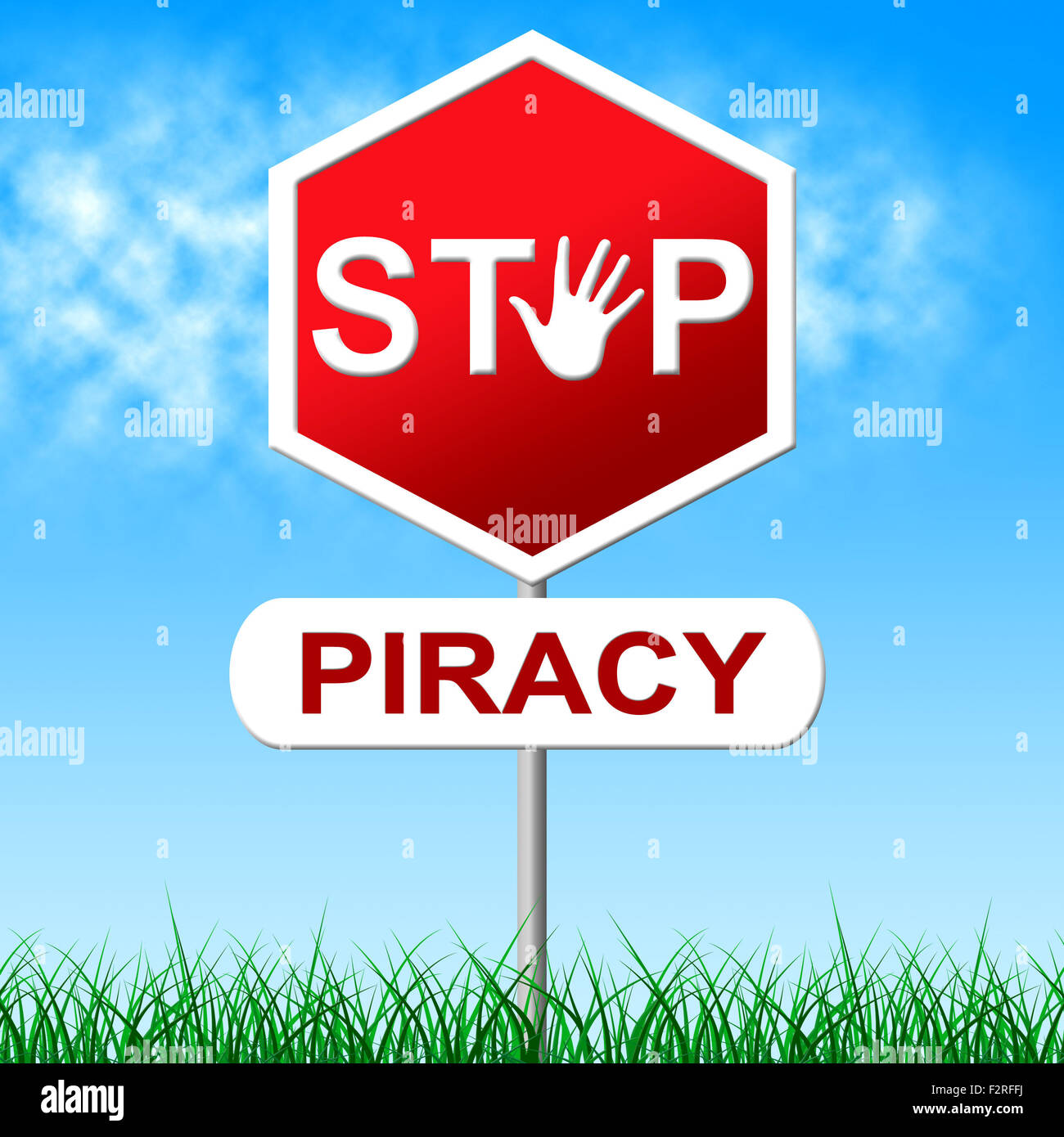 Stop alla pirateria che rappresentano il segnale di avvertimento e brevettato Foto Stock