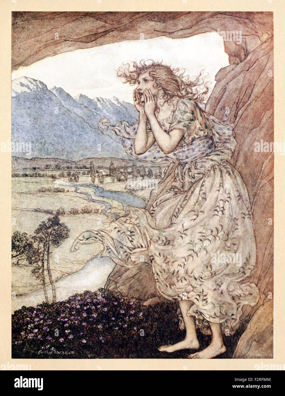 'Sweet Echo' da 'Comus' da John Milton, illustrazione di Arthur Rackham (1867-1939). Vedere la descrizione per maggiori informazioni. Foto Stock