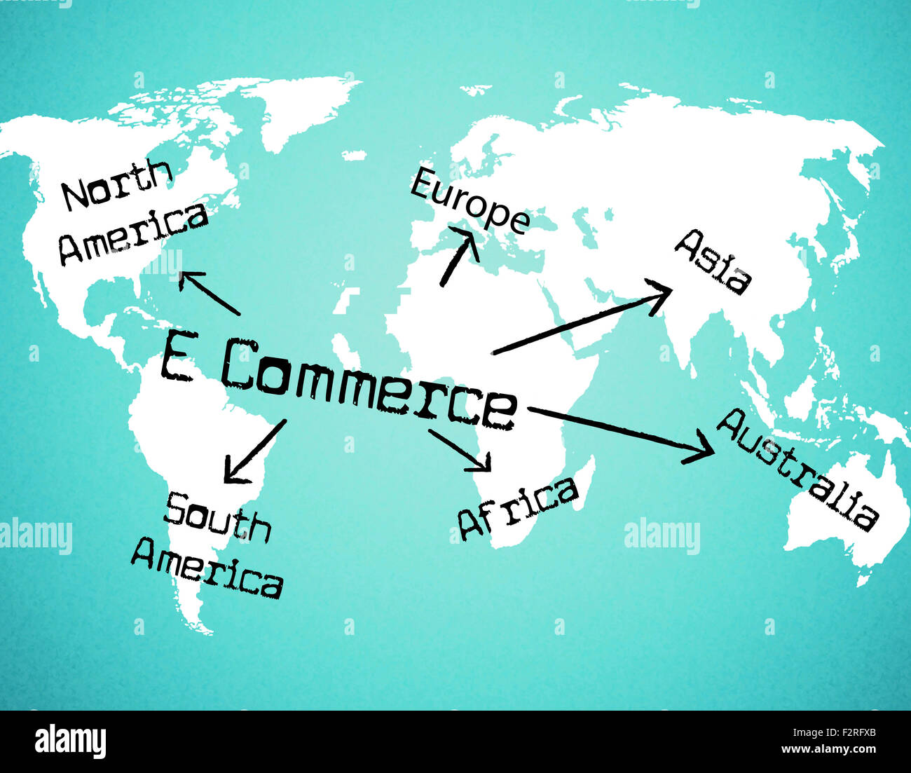 Mondo E Commerce in rappresentanza di scambi commerciali e di E-Commerce Foto Stock