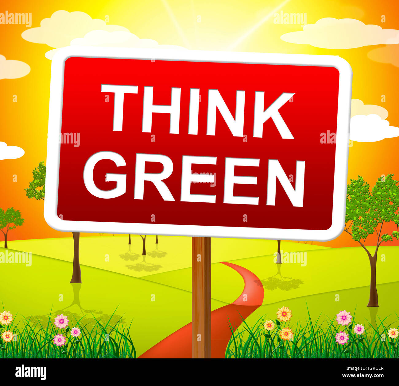 Pensare verde indicante Eco Friendly e naturale Foto Stock