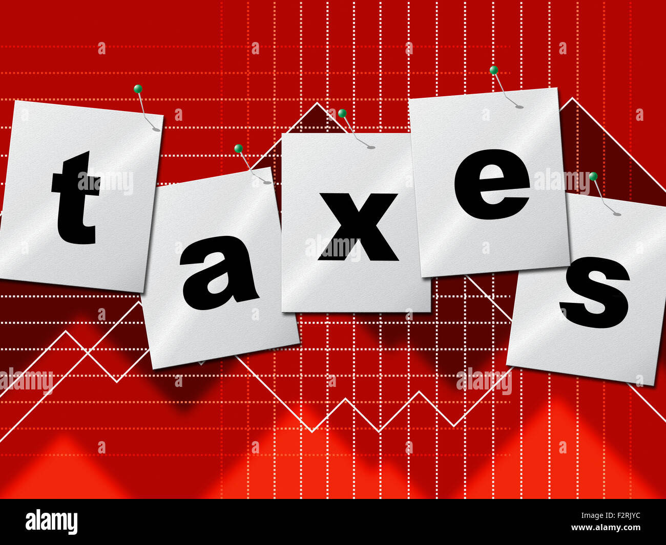 Finanza grafico indicante le imposte sul reddito e statistiche Foto Stock