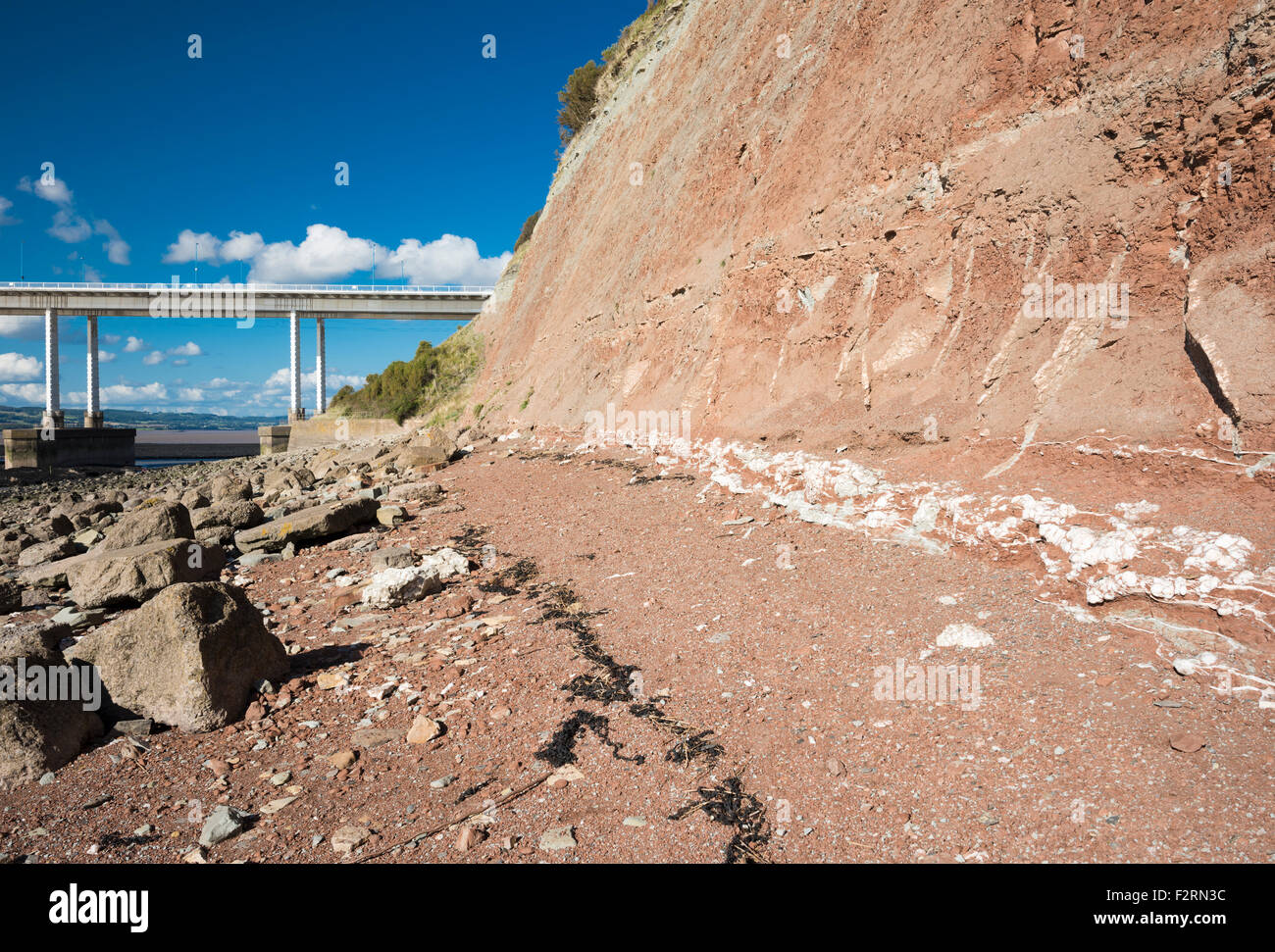 Aust Cliff è un importante e famoso sito geologico, esponendo il Triassico al Giurassico Inferiore unconformably rocce sovrastanti una serie carbonifero Foto Stock