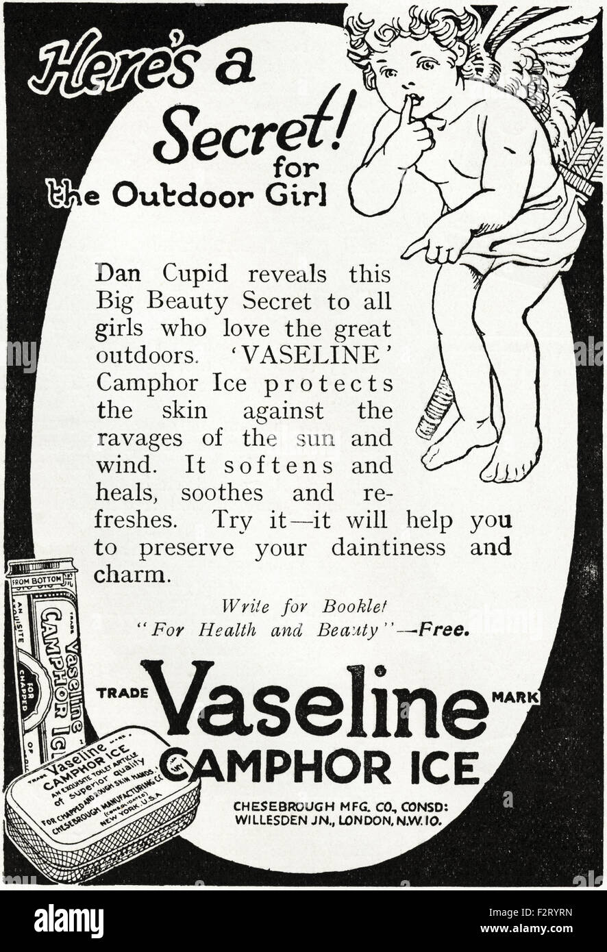 1920s annuncio. Annuncio datato 1923 pubblicità canfora di vaselina  ghiaccio protezione della pelle per signore Foto stock - Alamy