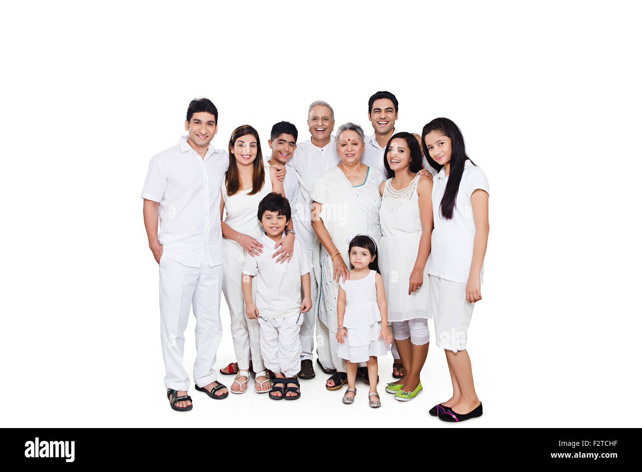 Gruppo indiano Joint famiglia godono in piedi Foto Stock