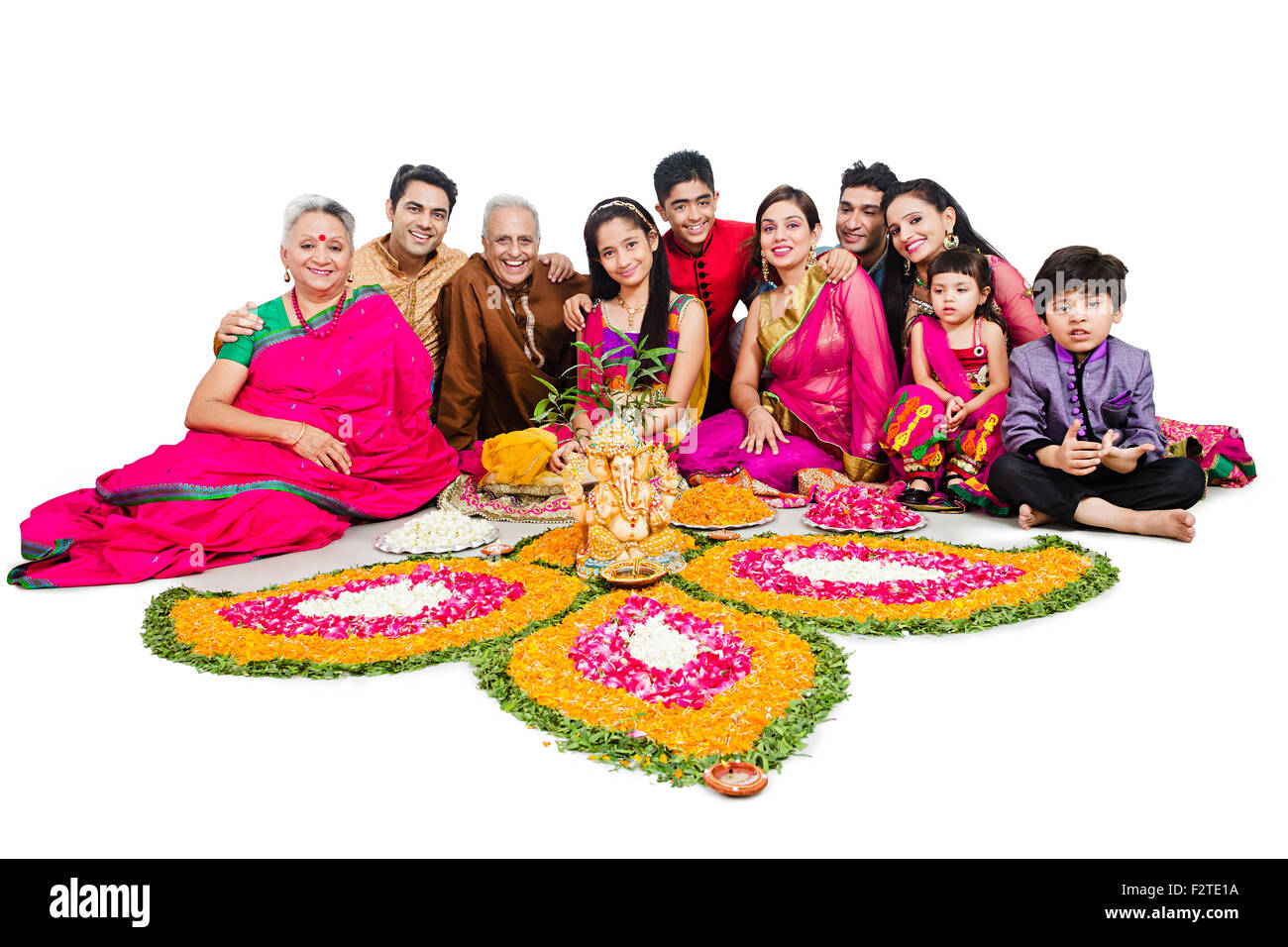 Indiano famiglia comune Diwali Festival Rangoli Foto Stock