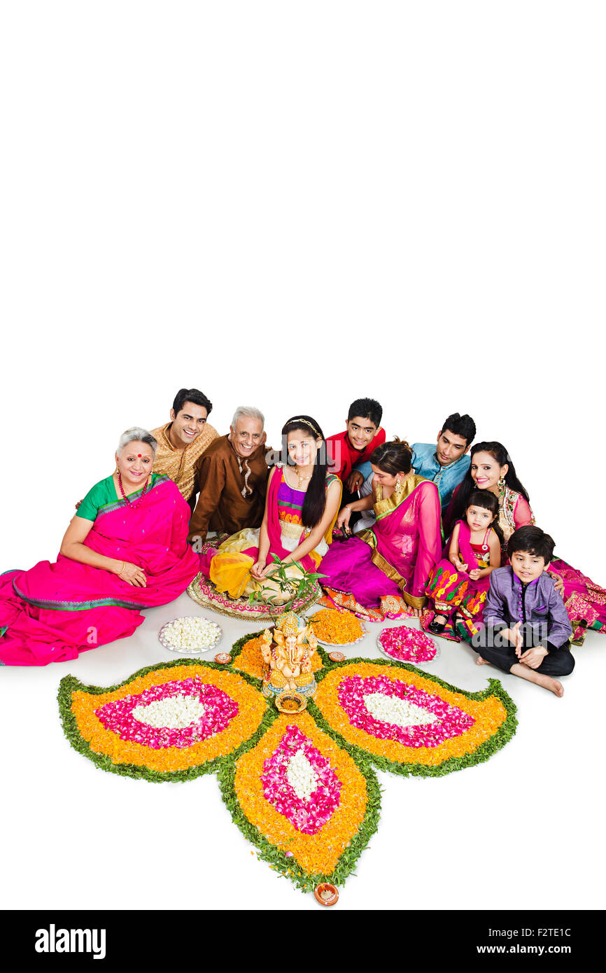 Indiano famiglia comune Diwali Festival Rangoli Foto Stock