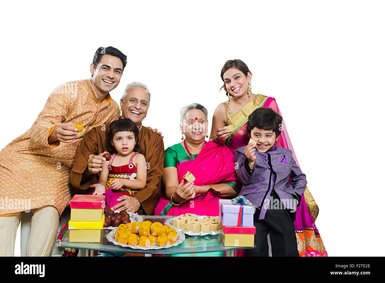 Gruppo indiano famiglia comune diwali festival celebrazione Foto Stock
