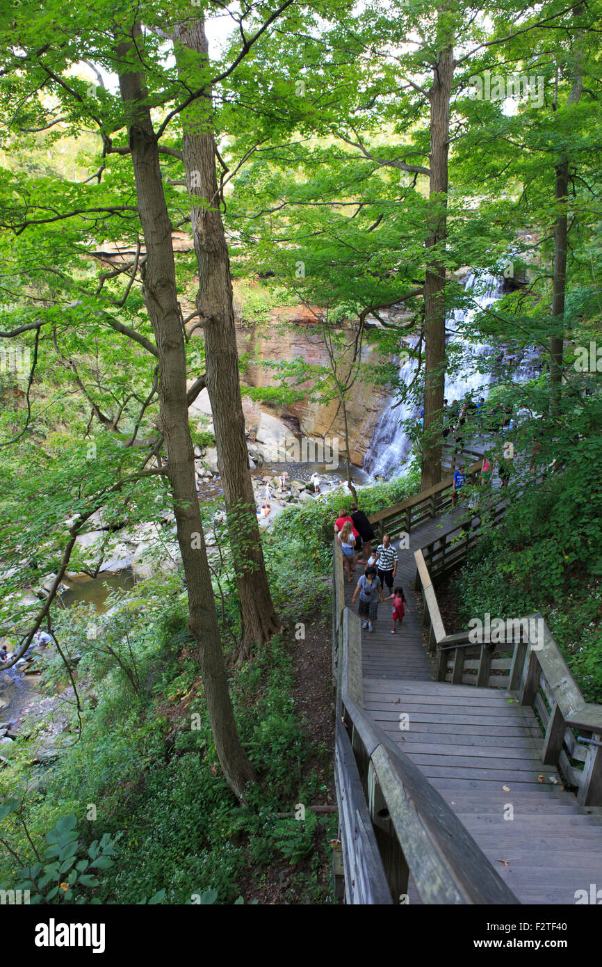 Una scalinata che conduce a Brandywine cade in Cuyahoga Valley National Park , Ohio Foto Stock