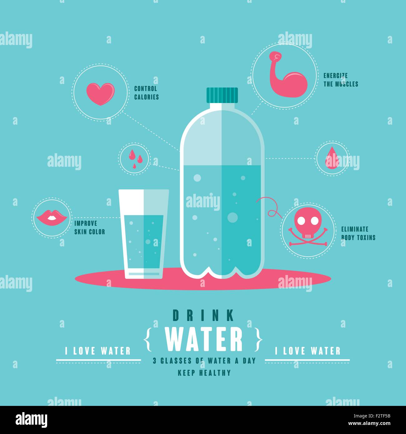 Un sano concetto di acqua potabile in design piatto Illustrazione Vettoriale