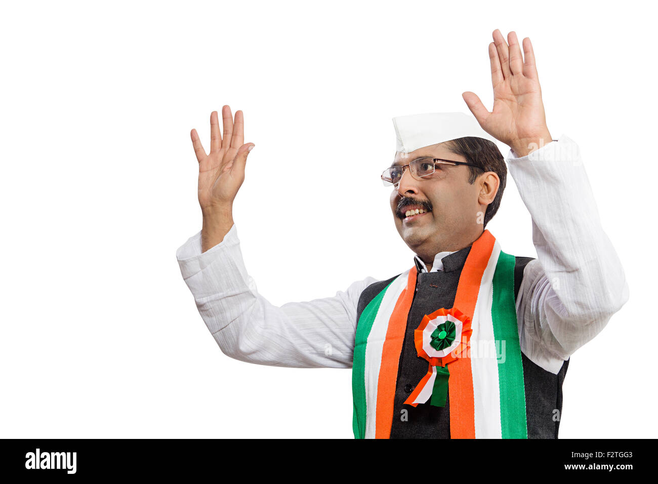1 indian Adulto Uomo politico agitando mani mostra Foto Stock