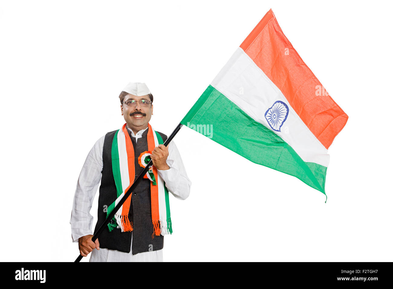 1 indian Adulto Uomo politico bandiera il Giorno di Indipendenza Foto Stock