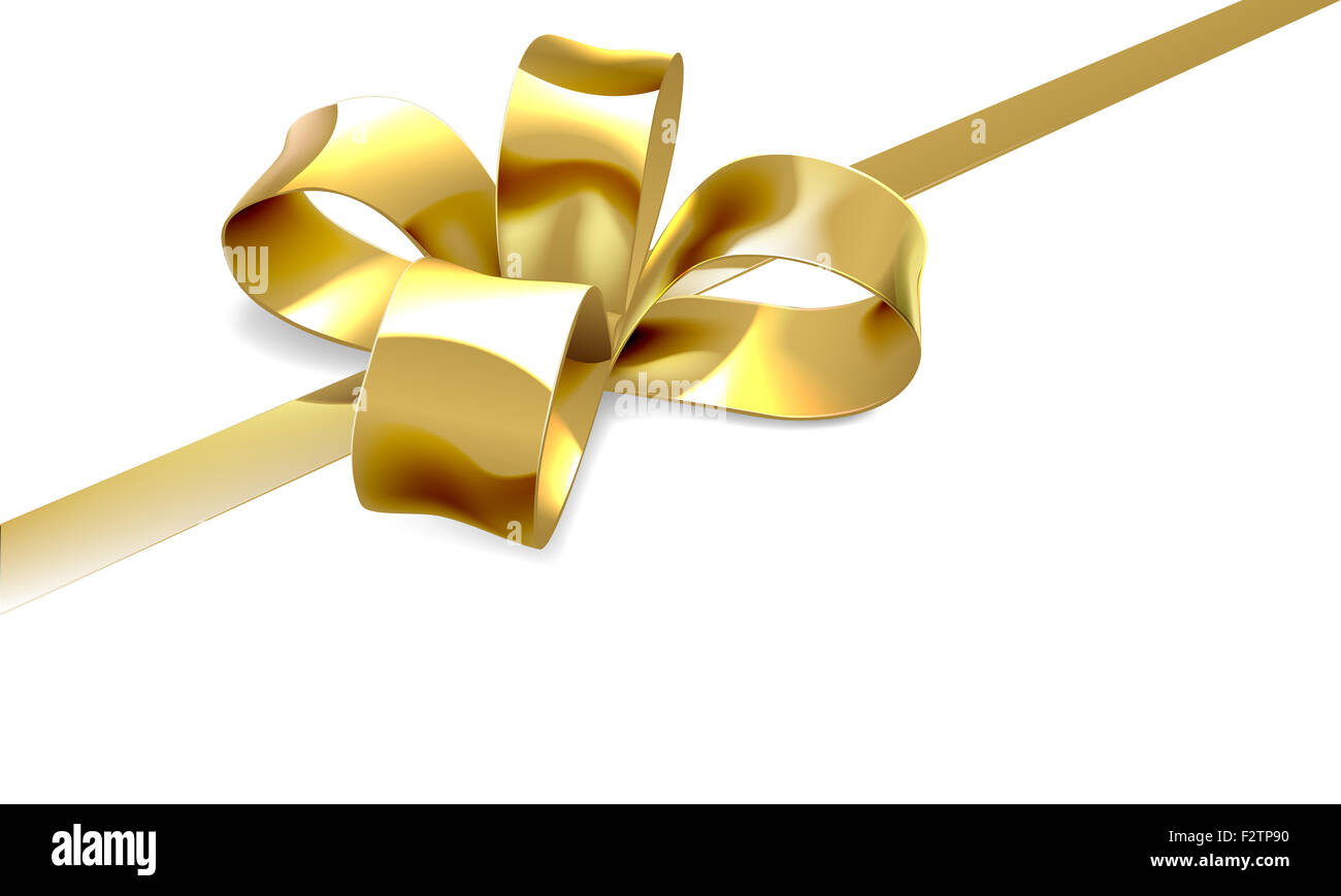 Una illustrazione di un bel golden ribbon e archetto da un Natale, compleanno o altro dono Foto Stock