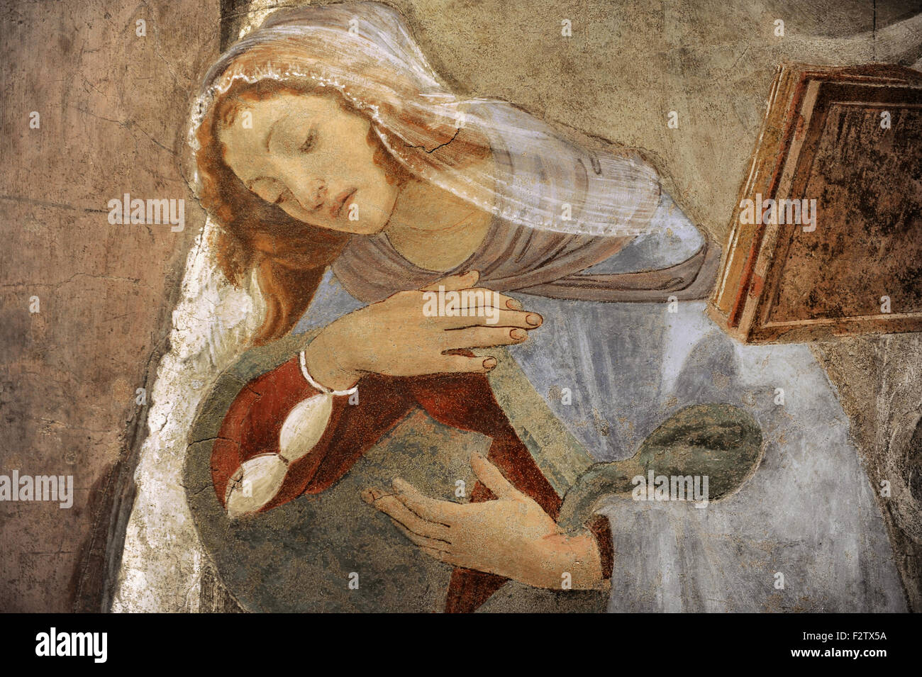 Sandro Botticelli (1445-1510). Pittore italiano. Primo Rinascimento. L'Annunciazione, 1481. Vergine Maria. Affresco. La Galleria degli Uffizi. Firenze. L'Italia. Foto Stock