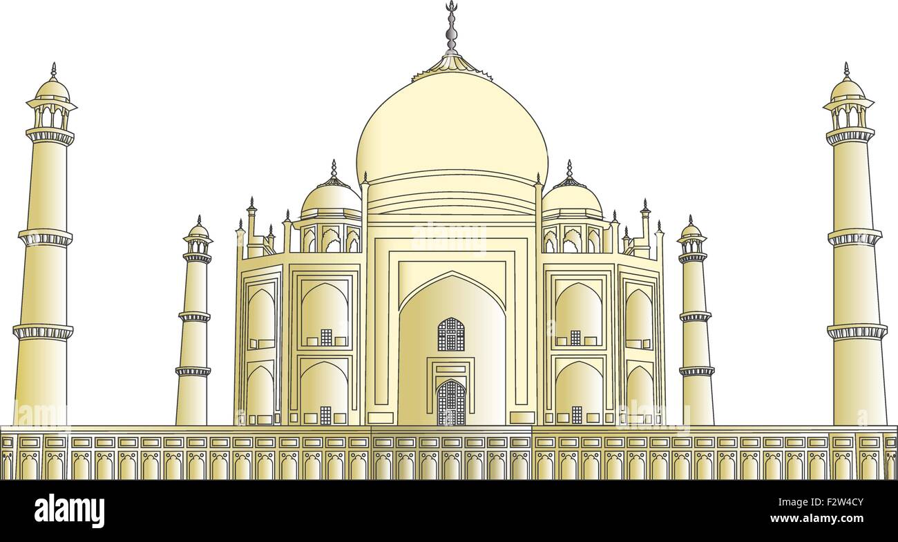 Taj Mahal vettore delinea in molto elevato dettaglio Illustrazione Vettoriale