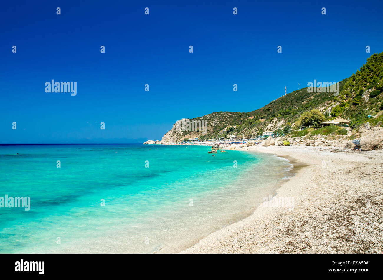 Kathisma Spiaggia, Lefkada Island, Grecia. Kathisma Spiaggia è una delle migliori spiagge di Lefkada isola nel Mar Ionio Foto Stock