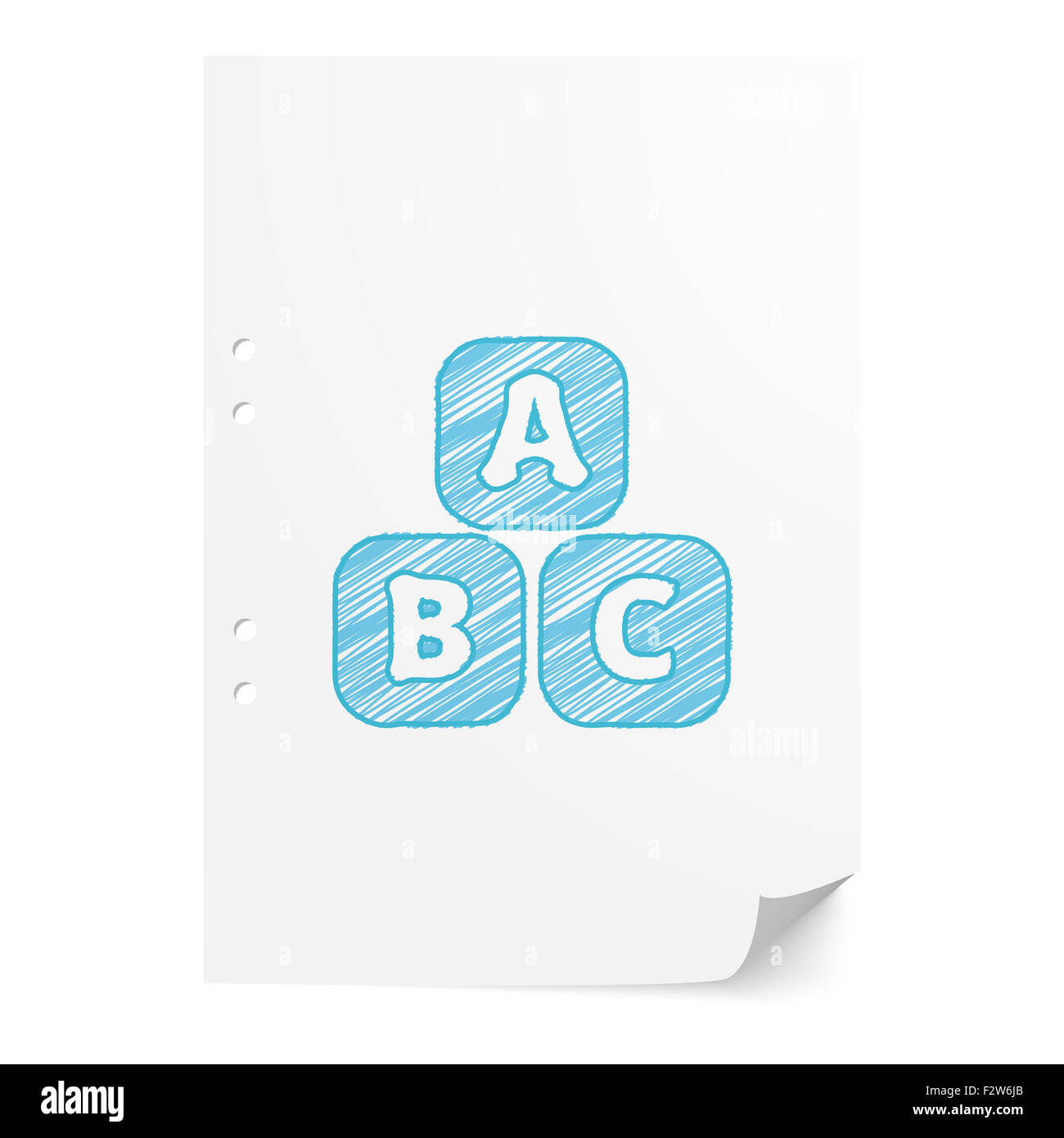 Blue handdrawn blocchi Abc illustrazione sul foglio di carta bianco con spazio di copia Foto Stock