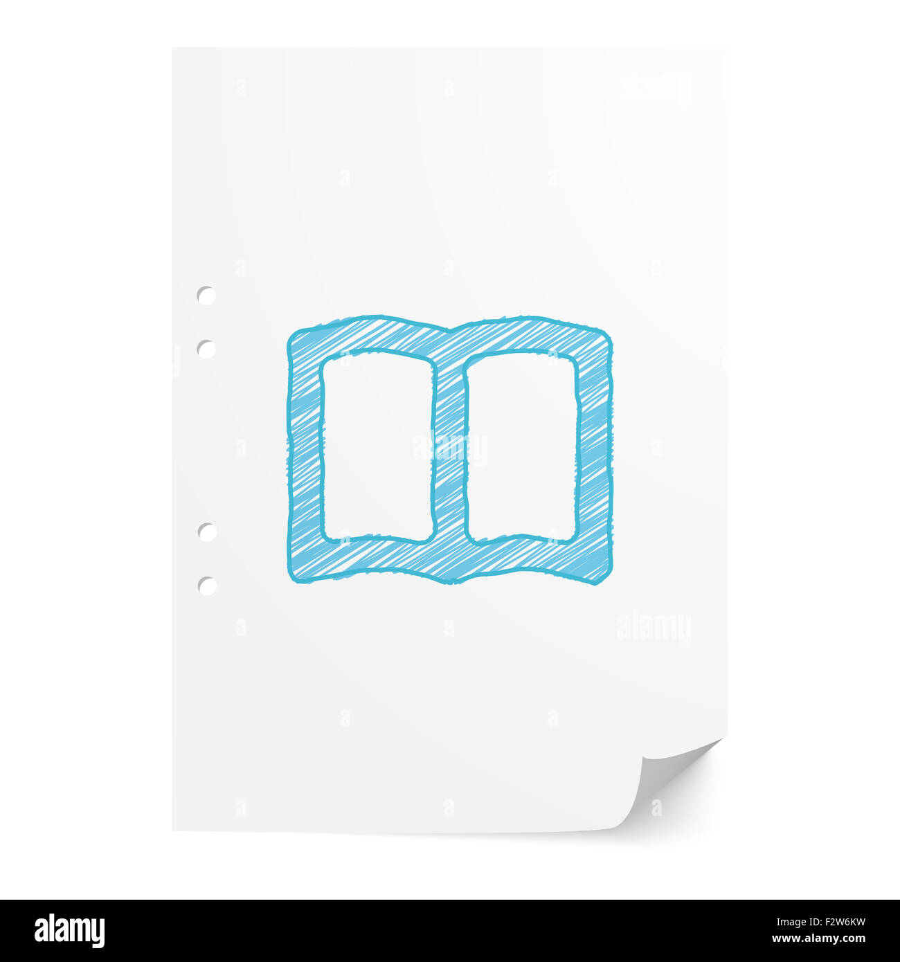 Blue handdrawn Prenota illustrazione sul foglio di carta bianco con spazio di copia Foto Stock