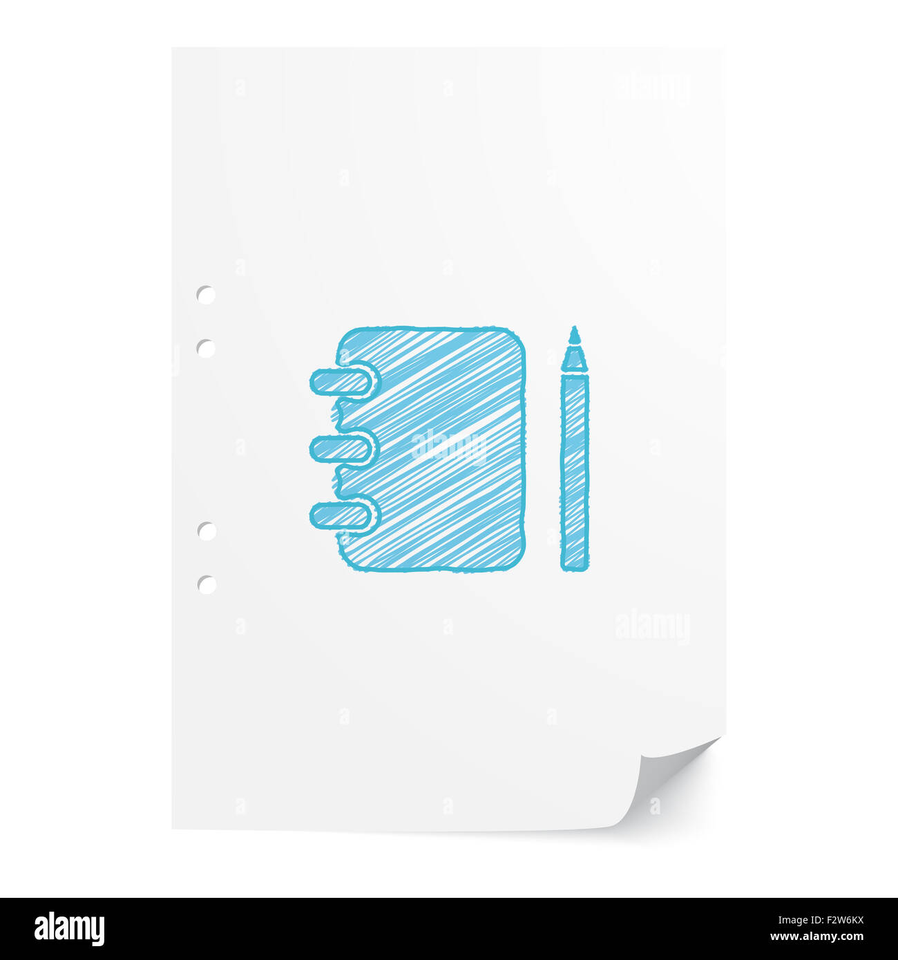 Blue handdrawn nota Prenota illustrazione sul foglio di carta bianco con spazio di copia Foto Stock