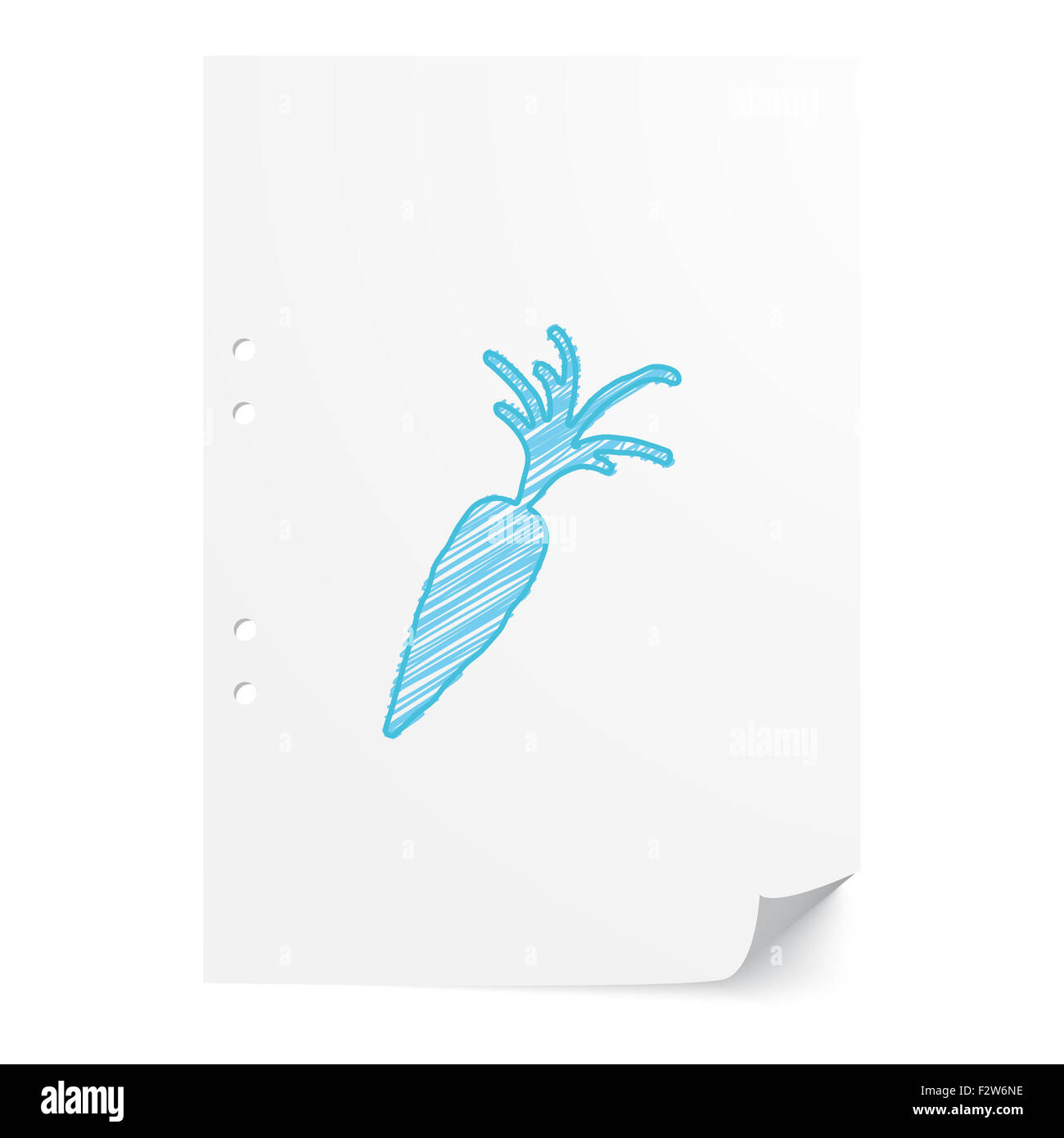 Blue handdrawn carota illustrazione sul foglio di carta bianco con spazio di copia Foto Stock