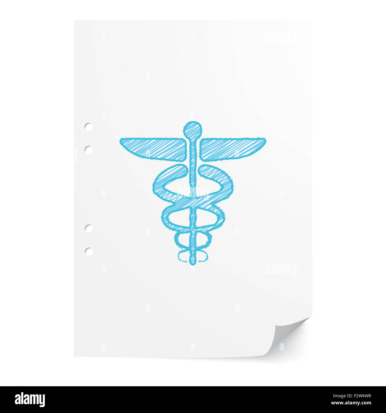 Blue handdrawn icona mediche illustrazione sul foglio di carta bianco con spazio di copia Foto Stock