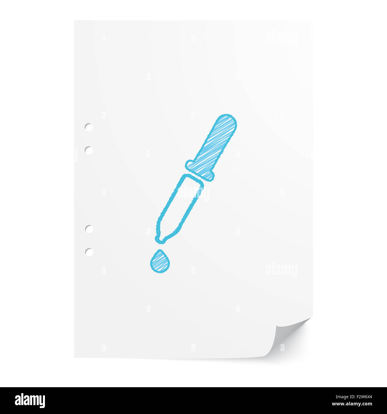 Blu pipetta handdrawn illustrazione sul foglio di carta bianco con spazio di copia Foto Stock