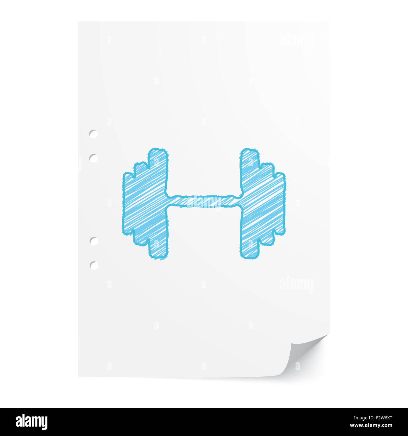 Blue handdrawn Dumbbell illustrazione sul foglio di carta bianco con spazio di copia Foto Stock