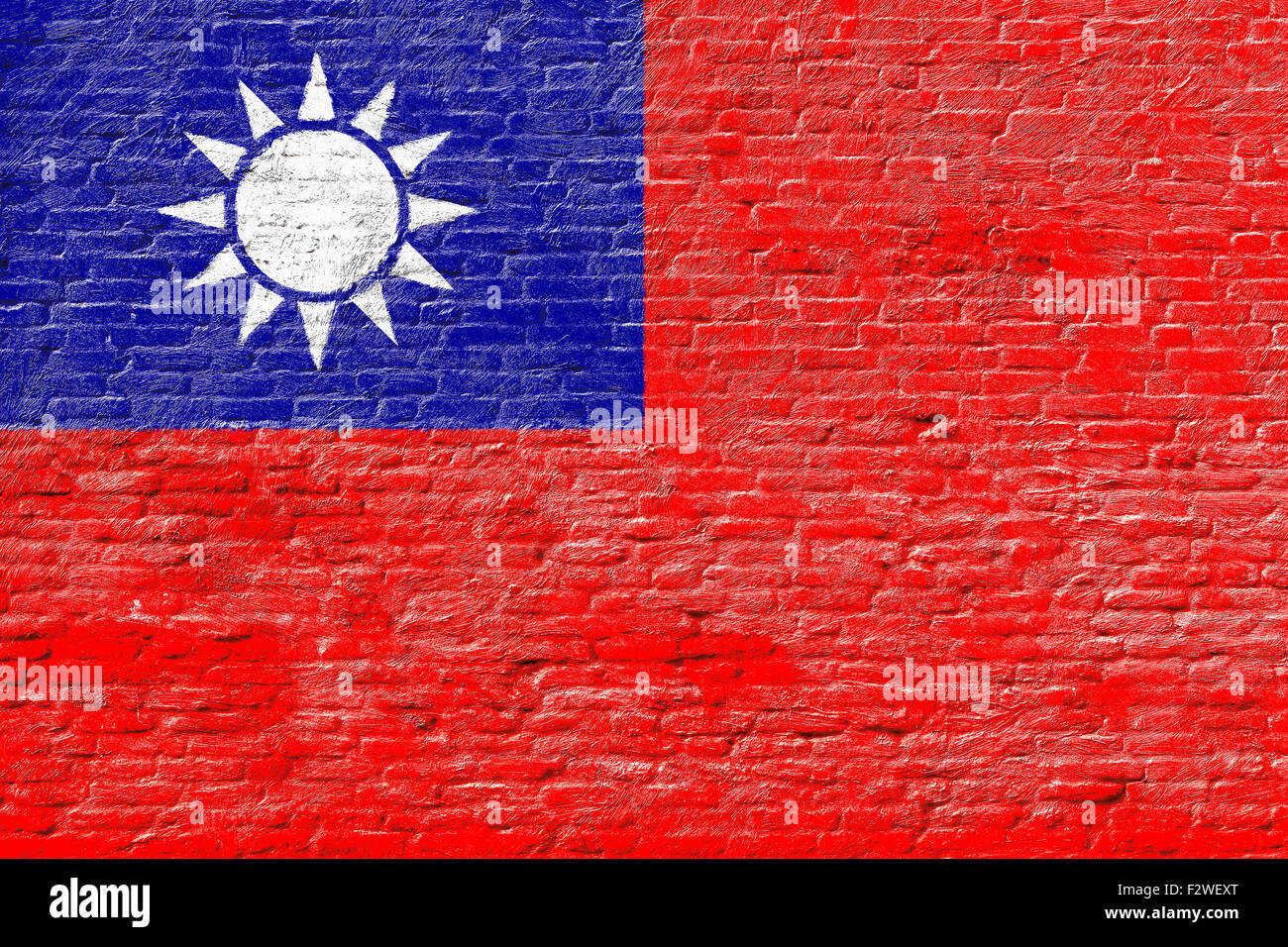 Taiwan - la bandiera nazionale sul muro di mattoni Foto Stock