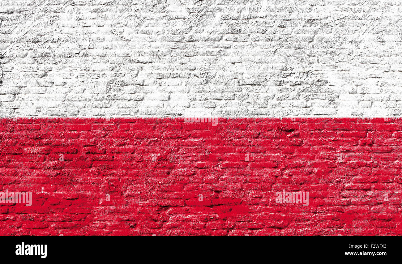 Polonia - bandiera nazionale su un muro di mattoni Foto Stock