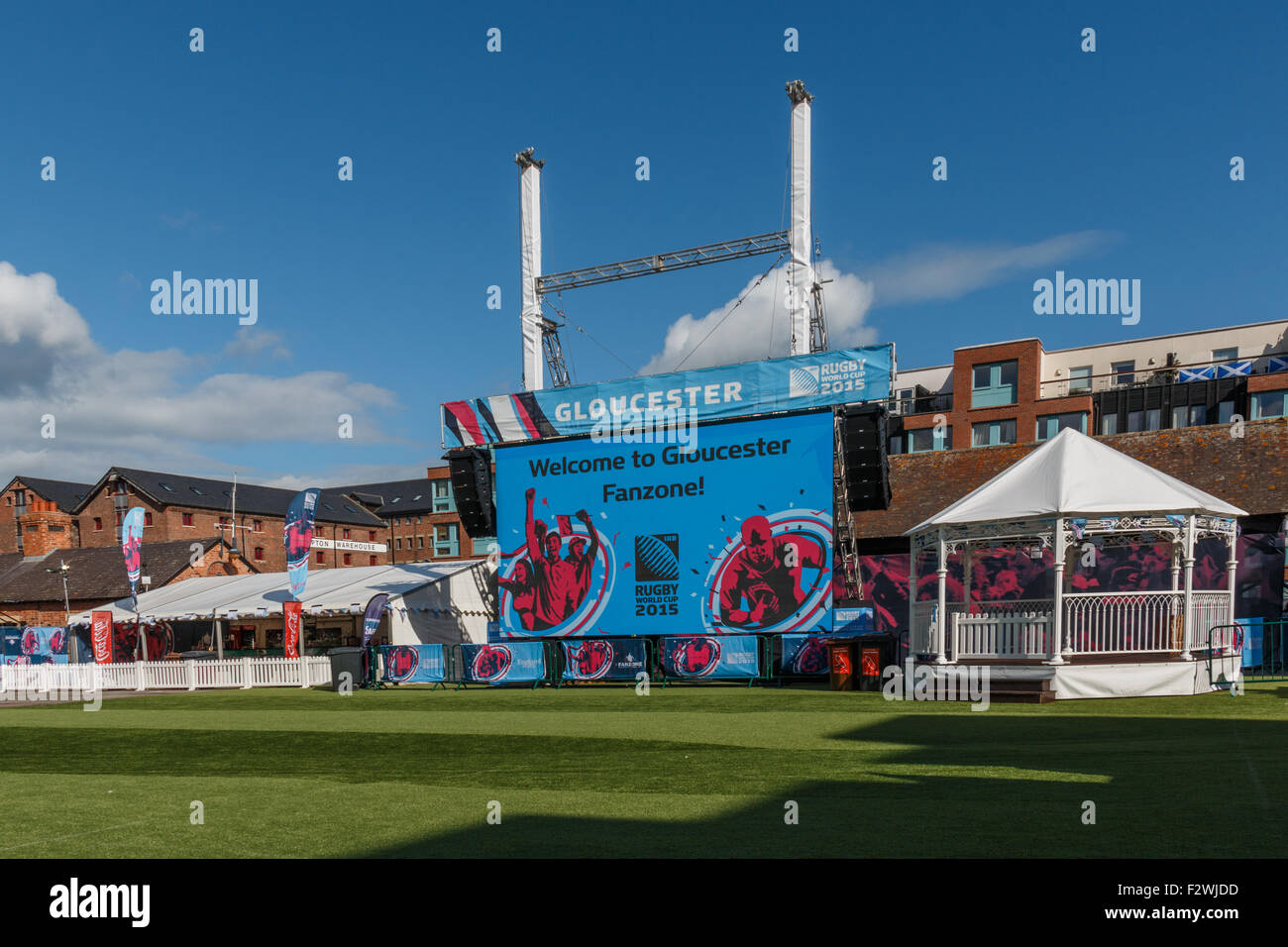 Coppa del Mondo di Rugby 2015 Gloucester Fanzone a Gloucester Docks Foto Stock