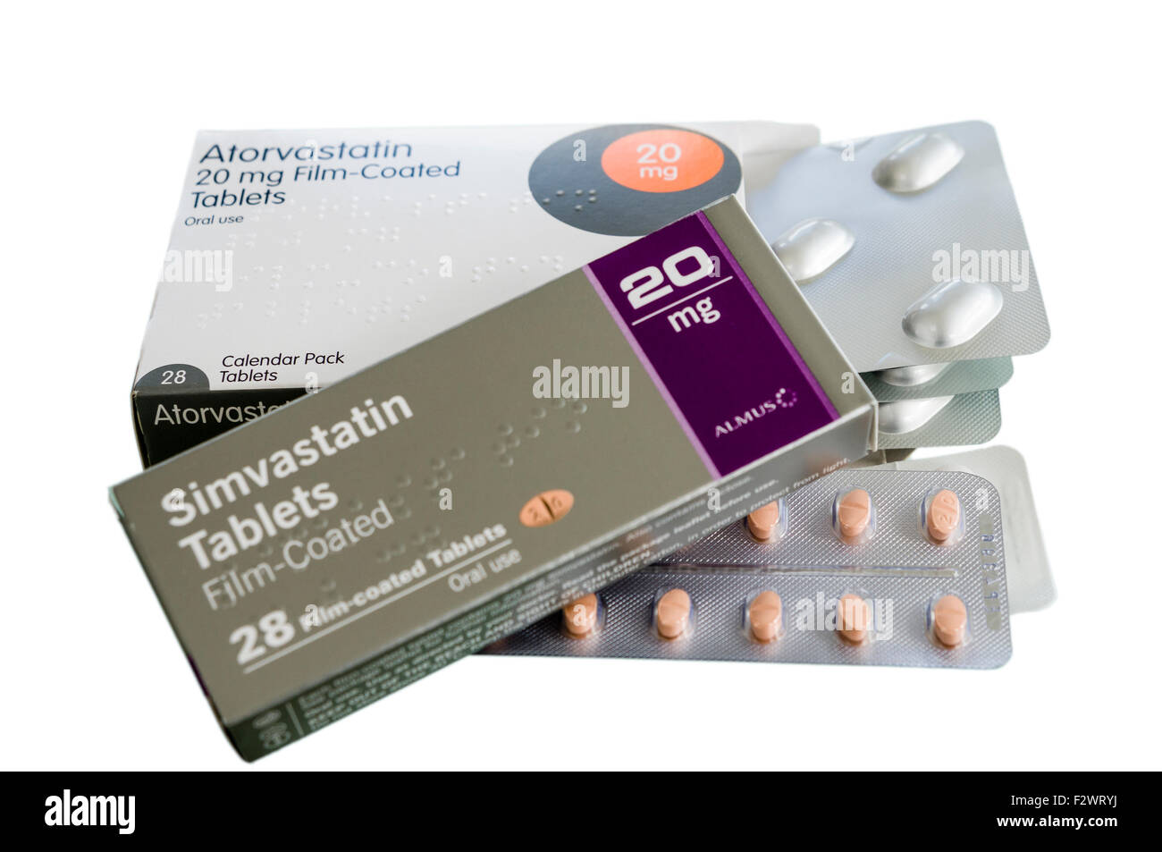 La simvastatina e atorvastatina, due dei più comunemente prescritto statine NEL REGNO UNITO Foto Stock