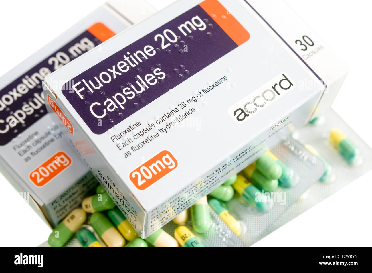 La fluoxetina cloridrato (Prozac) 20mg capsule anti-depressive Foto Stock