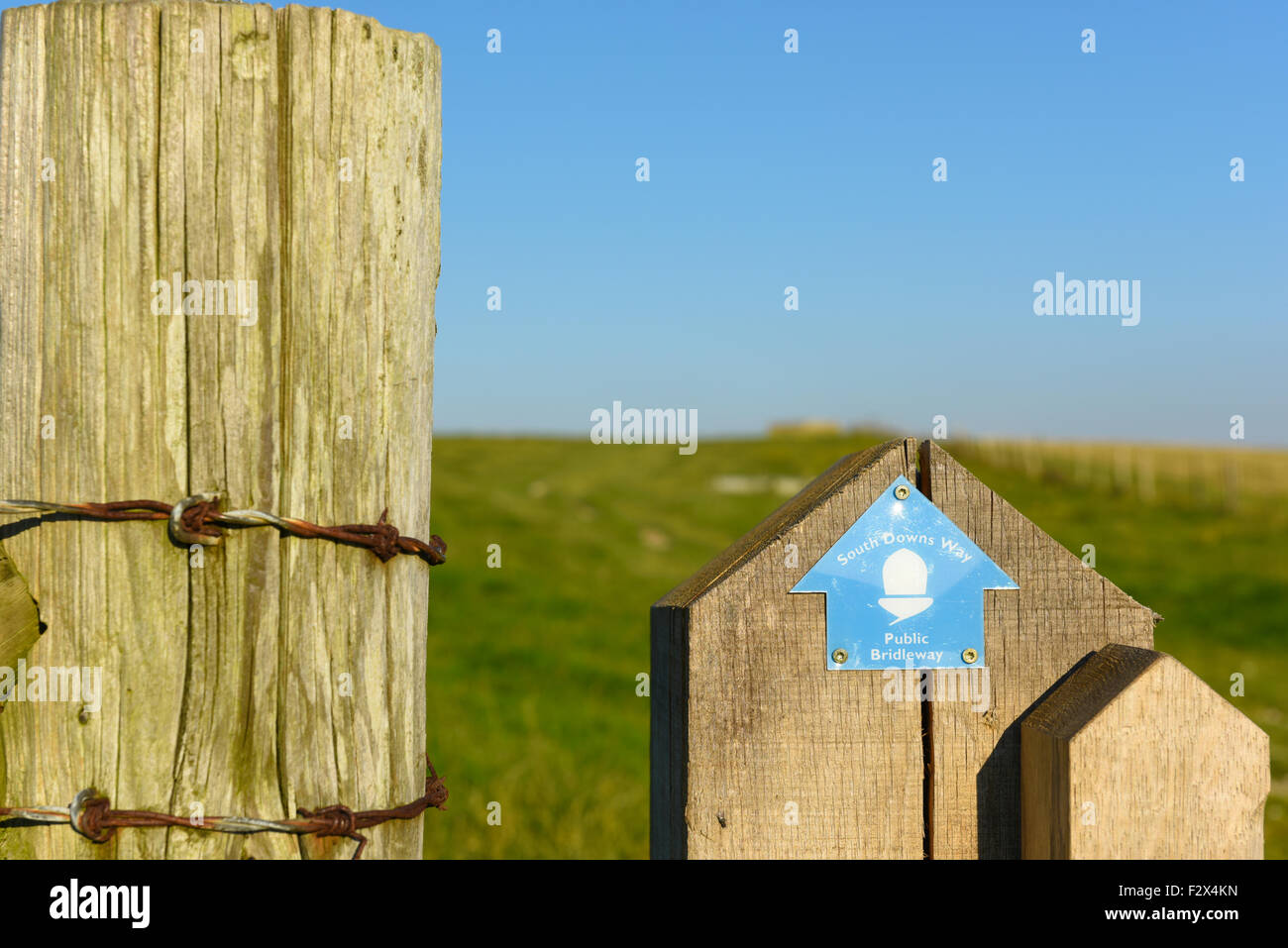 I cartelli stradali che indicano la direzione del South Downs modo in Sussex, Regno Unito Foto Stock