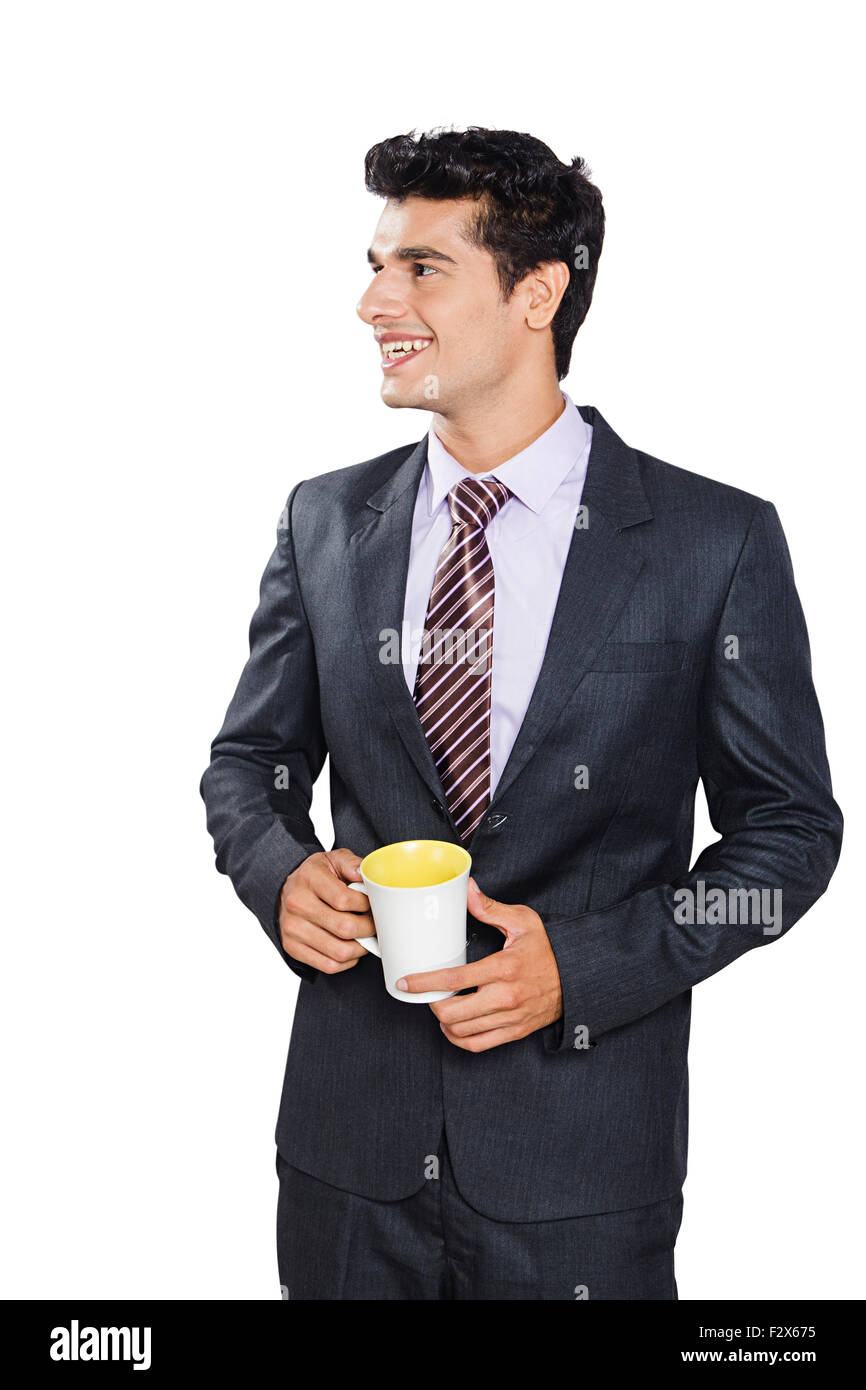 1 Indian business man bere il tè Foto Stock